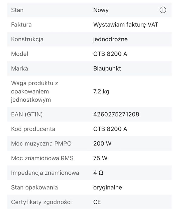 Subwofer aktywny  samochodowy Blaupunkt