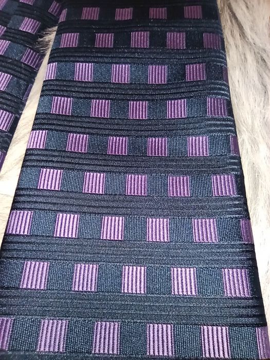 Krawat Marks&Spencer * krawat czarny kratka fioletowy * garnitur
