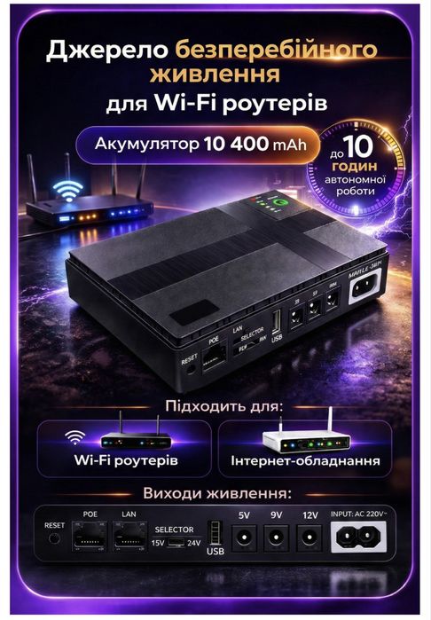Безперебійник UPS для роутера ДБЖ повербанк 18W mini ups 5v 9v 12v