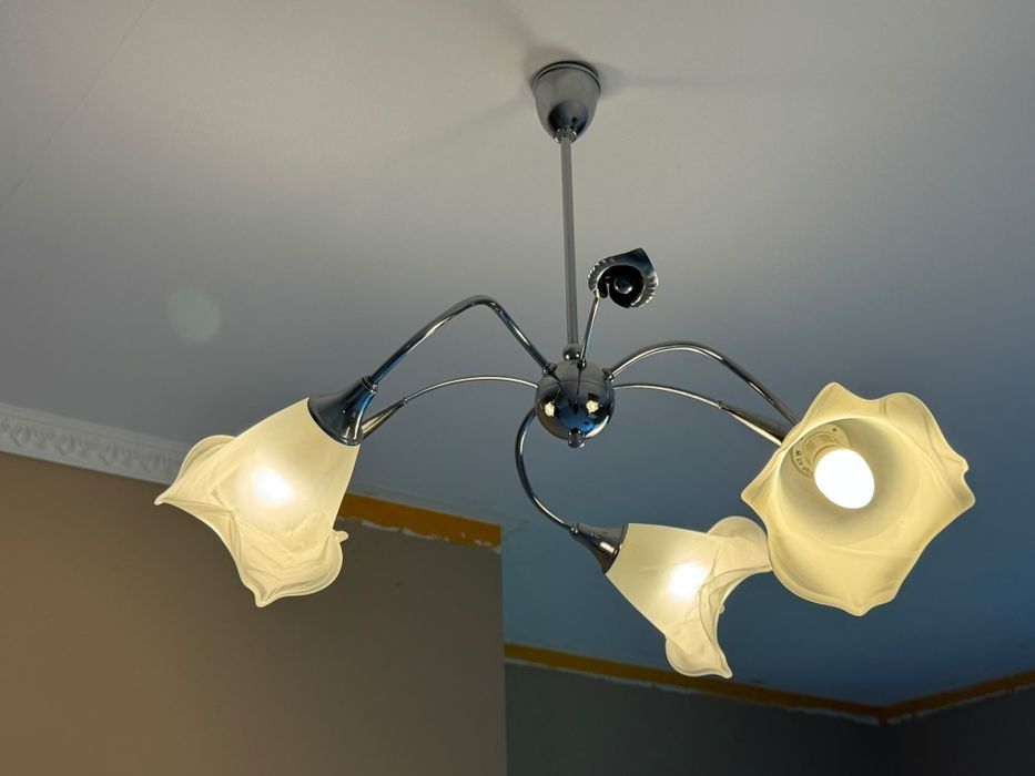 Elegancka Lampa sufitowa 3-punktowa – chrom, ozdobne klosze