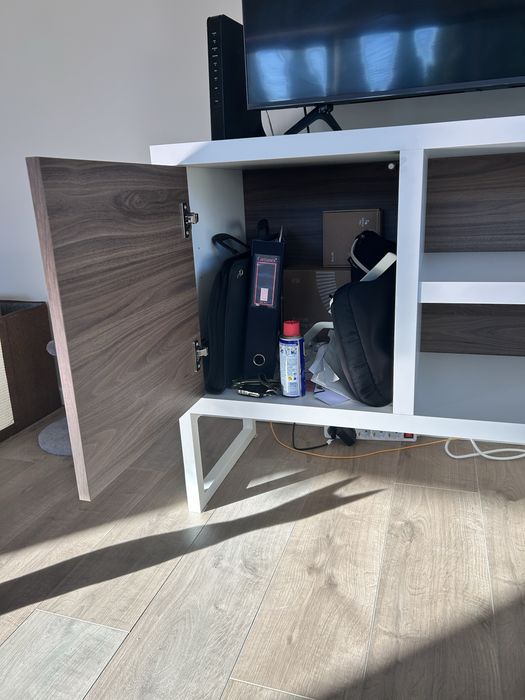 Móvel TV / Aparador 180 cm – Design Moderno – Branco e Nogueira
