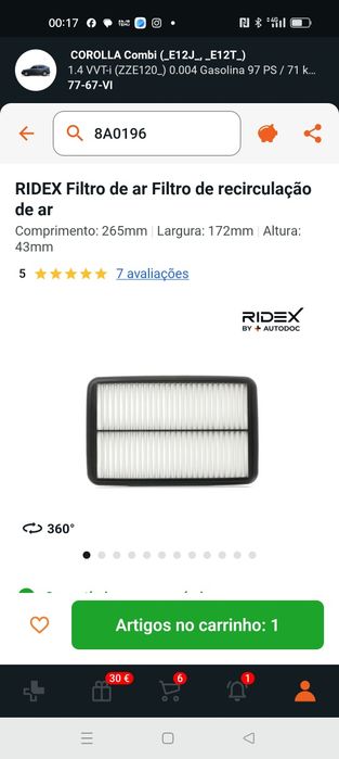 Pastilhas travões frente e filtro ar para Toyota Corolla