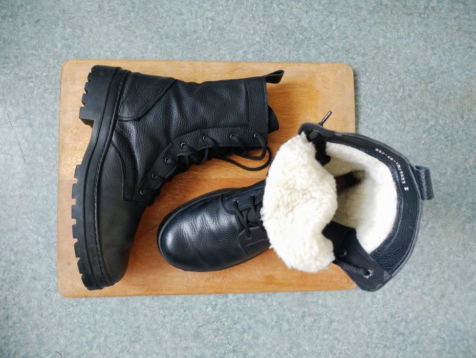 КОЖА р.46 (30,5см) зима ботинки зимние кожаные берцы сапоги теплые