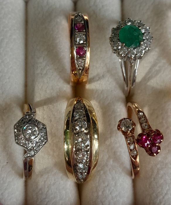 R.14 Pierścionek Antyk 1905 Rubiny Diamenty Złoto 585 Secesja WYCENA