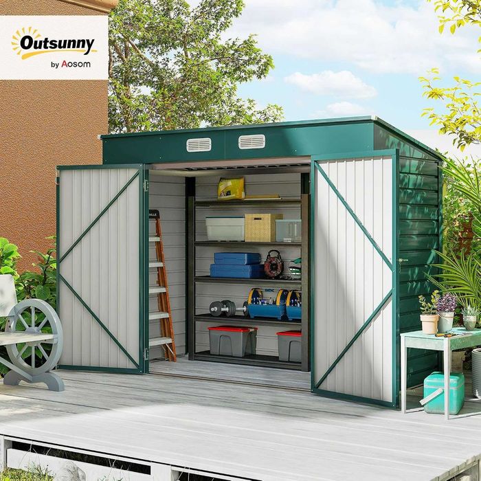 Domek ogrodowy 4,1m³, dach jednospadowy, 249x121x166/183 cm Zielony