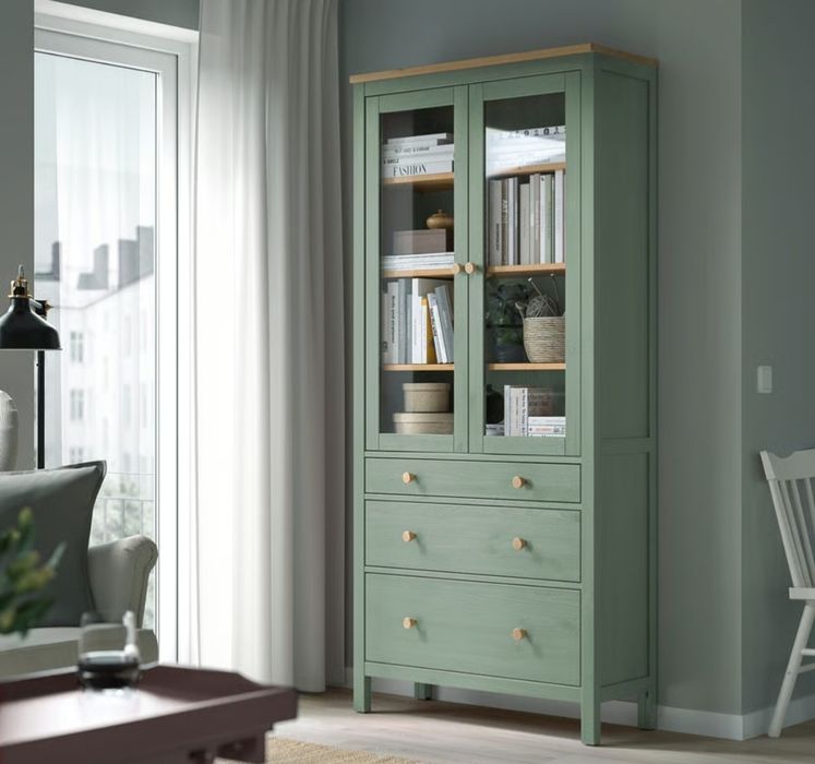 HEMNES Ikea NOWA Witryna z 3 szufladami szarozielony 90x197 cm