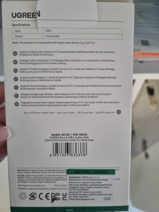 Kabel przejściówka usb-c do jack 3.5mm