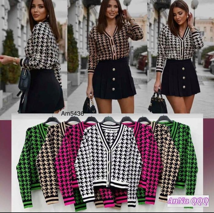 Sweterek w pepitke rozpinany