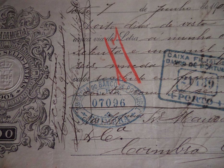 Documento com Selo de Imposto de Letras , Ano 1904