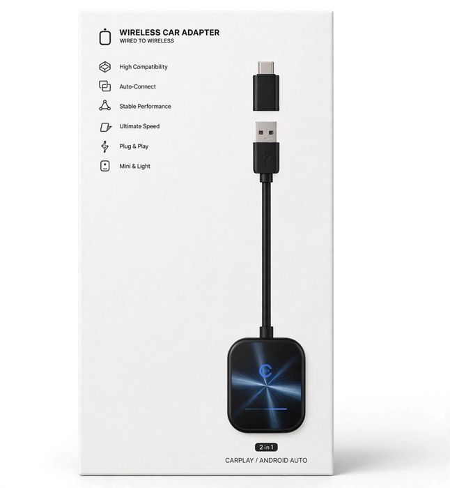Adaptador Sem Fios CarPlay/Android Auto 2 em 1