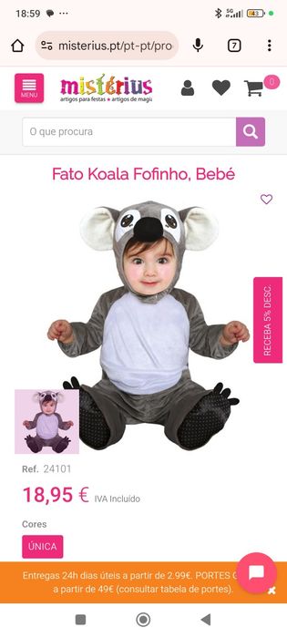 Fato Koala Bebé 12 - 18