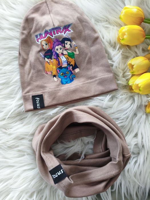 Komplet wiosenny czapka komin Huntrix czapka komin beżowe dla dziewczy