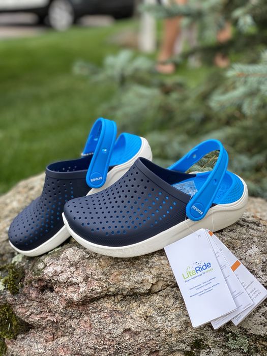 Crocs LiteRide navy grey крокси дитячі на хлопчика сині блакитні сірі