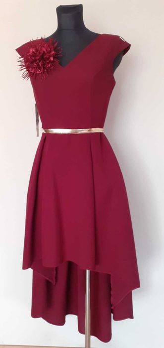 Elegancka sukienka asymetryczna bordow 40/42'now z metka