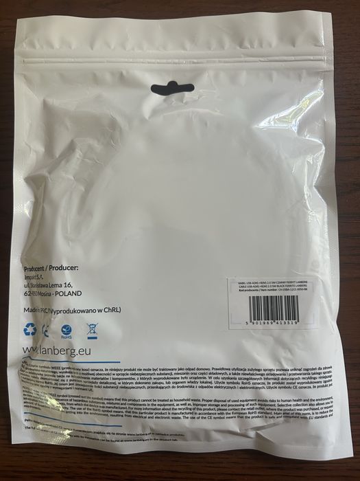 Kabel drukarkowy USB A USB B 5m Lanberg nowy