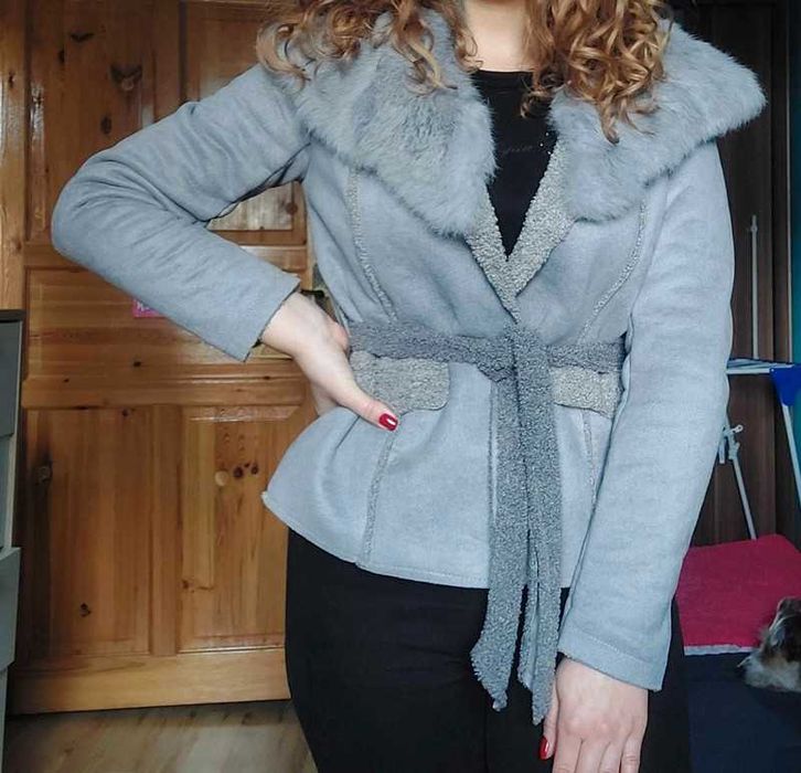 Liang Kela krótki płaszcz furto kurtka szary S M