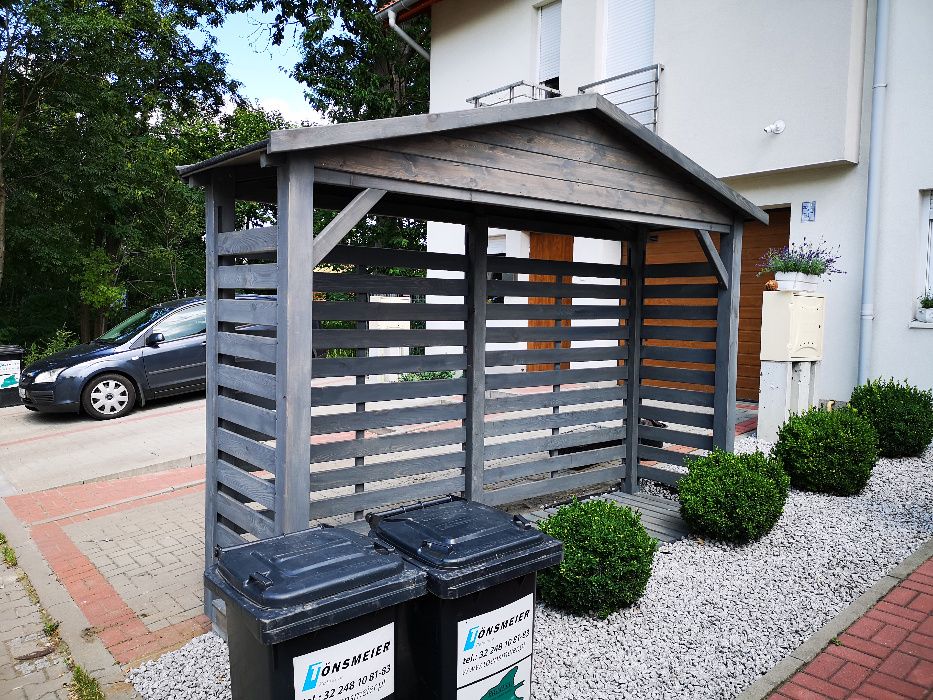 Drewutnia poszerzana 3,14 x 0,8m z dachem prostym dwuspadowym na boki