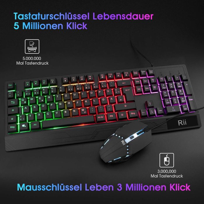 Rii RGB Klawiatura i Mysz Gamingowa z Wodoszczelną Konstrukcją