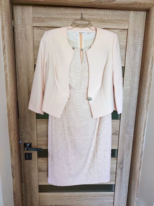 Sukienka z bolerkiem rozmiar 42 pudrowy róż