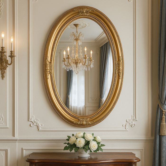 Lustro owalne kryształowe w pałacowej ramie