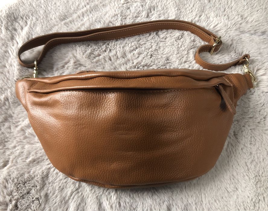 Nerka torebka karmelowa skóra naturalna Włoska - nowa