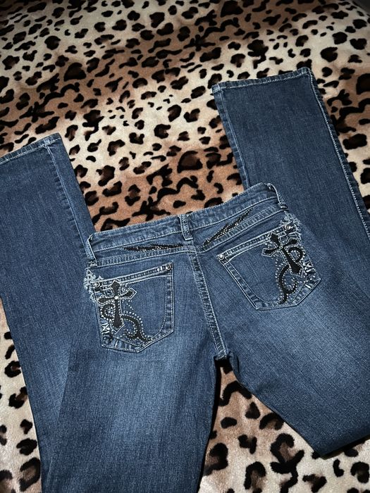 Клеш джинсы Wrangler Rock 47 со стразами и крестами y2k 28