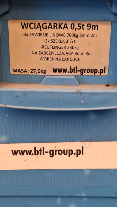 Ręczna  wciągarka KOMSTAL WLK-05, 9 m łańcucha 500kg udźwigu