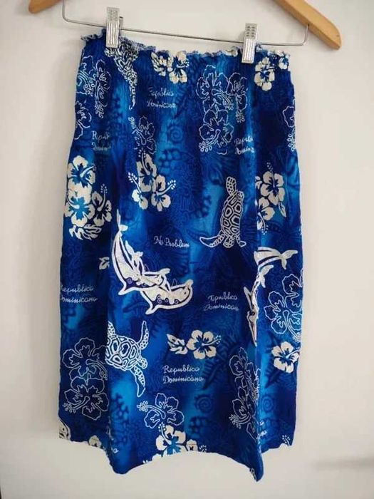 Vestido Tropical Azul República Dominicana – Estampado Marítimo – 10-12 anos