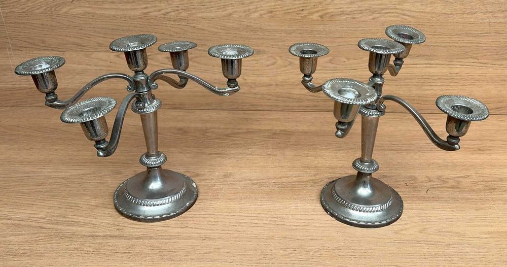 Candelabro, castiçais (par), castiçais veleiros de 5 luzes antigos em metal