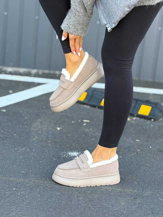 Жіночі зимові лофери замшеві (36-41) на хутрі | Черевики з хутром