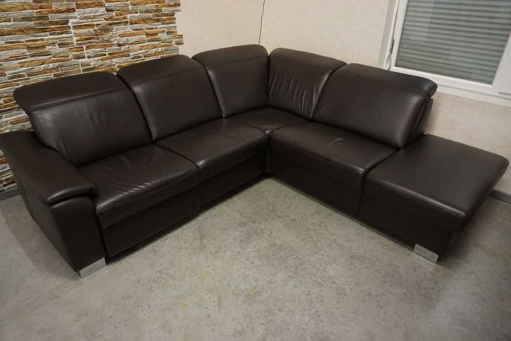 narożnik skóra naturalna nowoczesny elektrycznie rozkład relaks   -30%