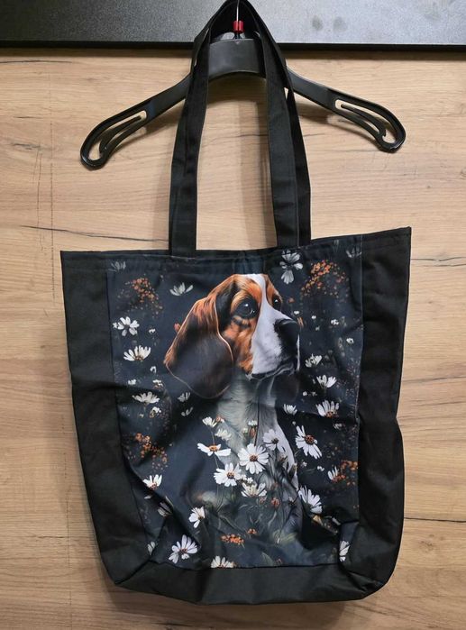 Duża pojemna shopperka z beaglem