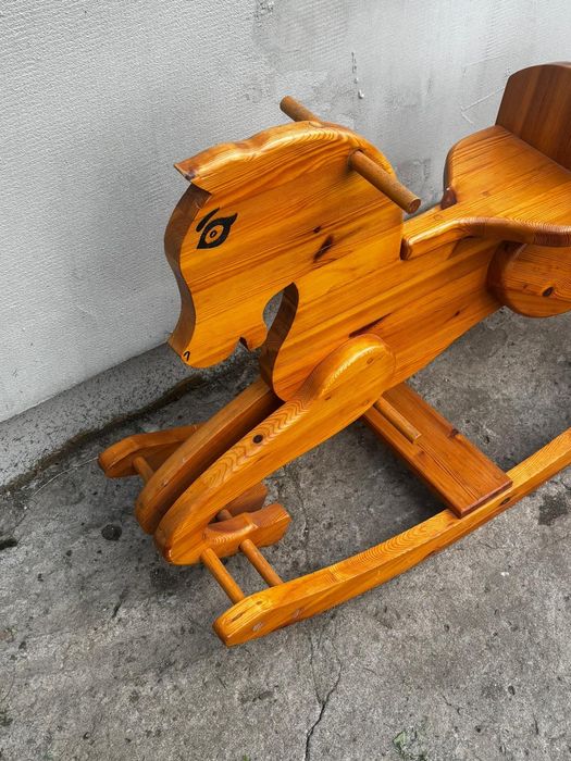 Drewniany koń na biegunach lata 60 Design Mid-Century Modern vintage