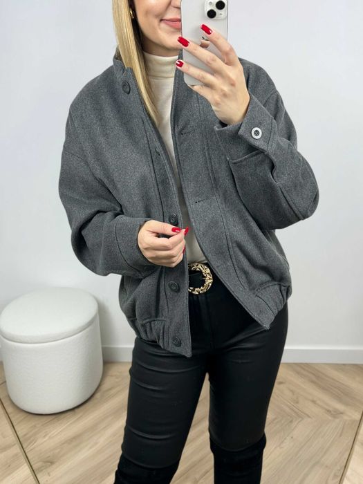 Nowa szara kurtka damska bomberka z domieszką wełny na zimę Reserved