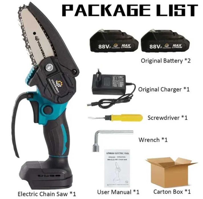 Мини электропила 4 дюйма 1200W ,2 акумма