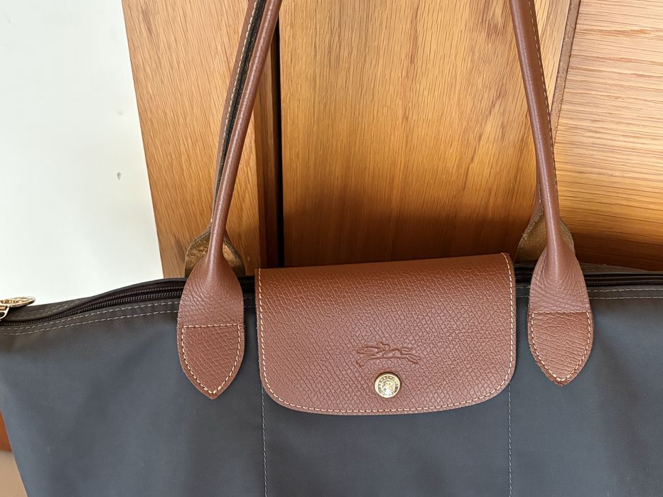 Mala de ombro Longchamp le pliage tamanho L cinzenta