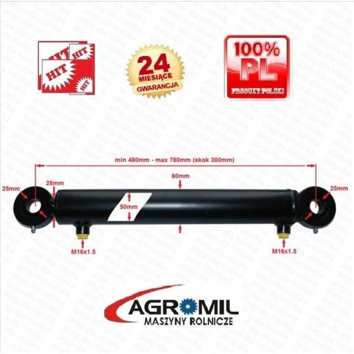 Cylinder hydrauliczny siłownik SKOK 300 L 480 dwustronnego działania