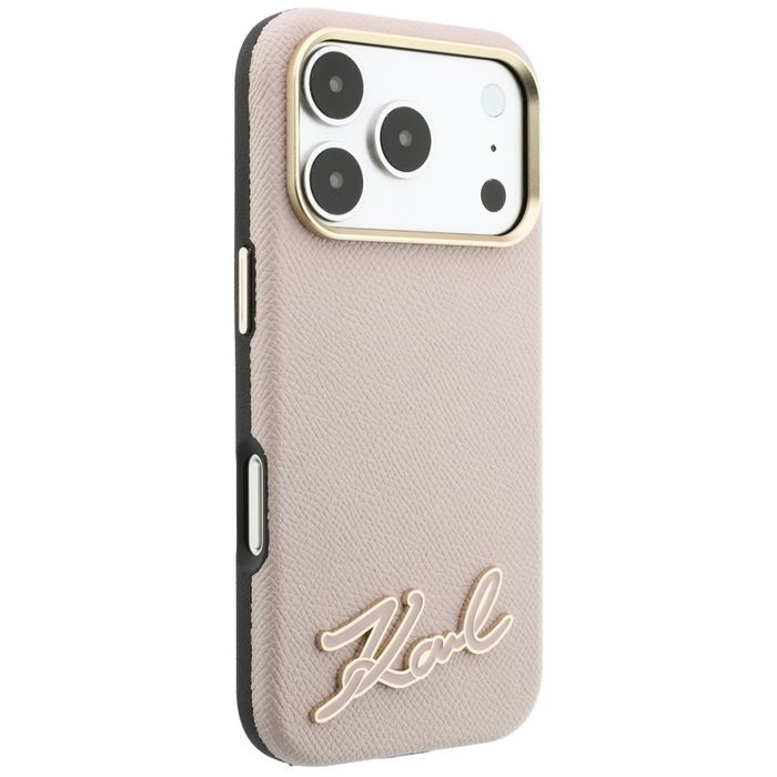 Etui Karl Lagerfeld Grained with Resin Signature Logo MagSafe do iPhone 18 Pro Max / 17 Pro Max różowy