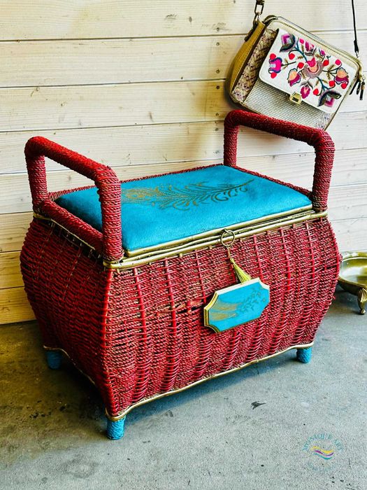 Wiklinowe siedzisko ze schowkiem do przedpokoju, boho, półka GRATIS