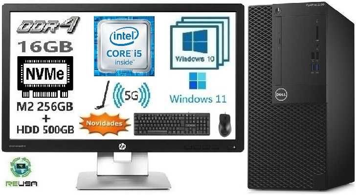 Pack Pç DELL3050+Lcd 22"P. 6ªG|i5-3.2G|16G|NVMe256+HDD500|Kit|Wifi|W11