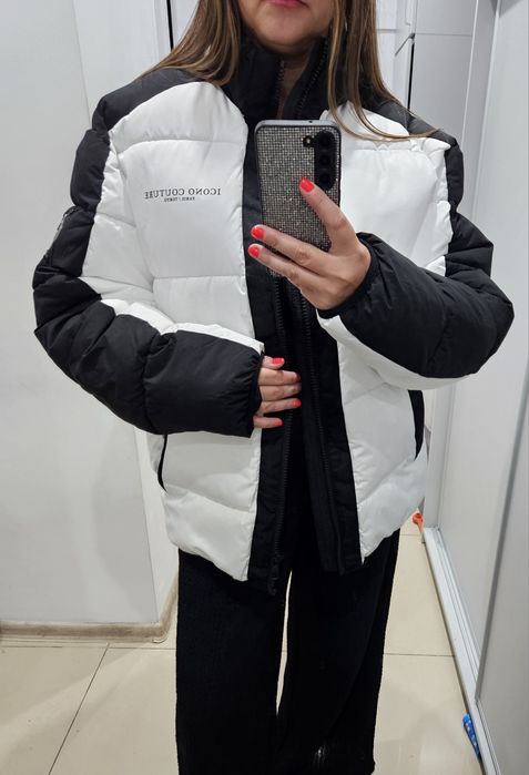 Biało czarna nowa kurtka zimowa m-xl Icono