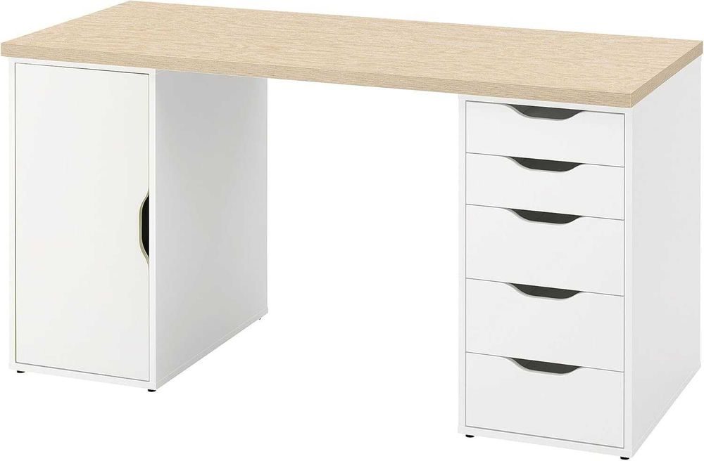 IKEA Biurko ALEX/MITTCIRKEL, 140x60 cm, żywy efekt sosny/biały