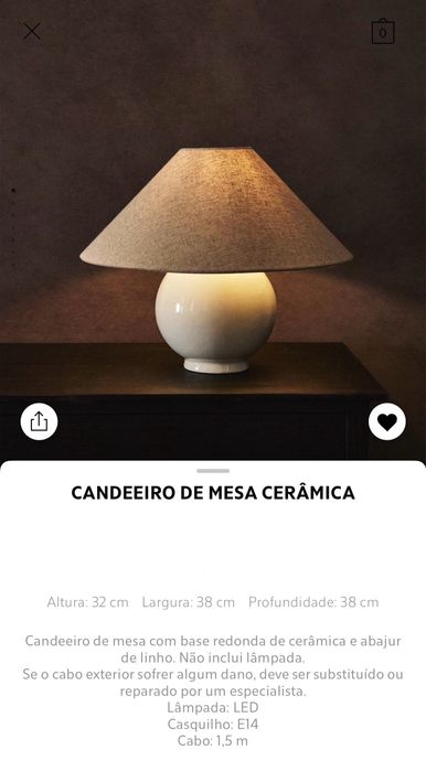 Candeeiros De Mesa Cerâmica Zara Home NOVO