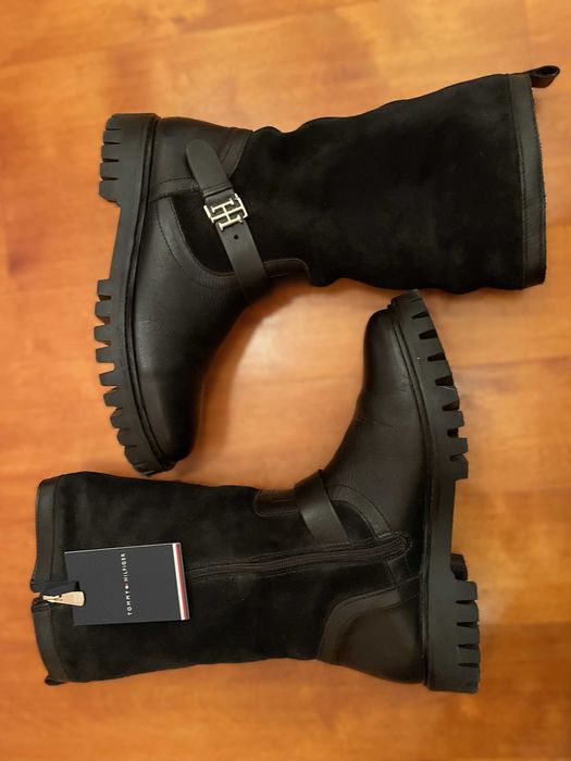 TOMMY HILFIGER HARDWARE kozaki SKÓRA ocieplane futro śniegowce 38 - 39