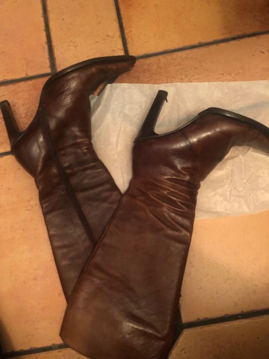 Botas de cano alto de pele genuína