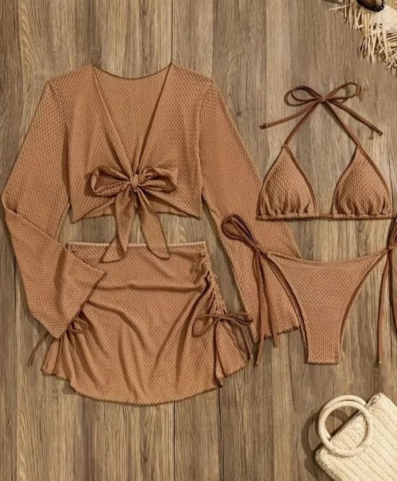 Стильний купальники 4в1 молочний/беж/шоколадний