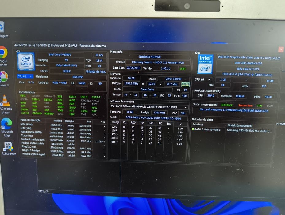 Clevo N13xWU i7-8550u 8gb DDR4 -256Gb nvme + 500Gb HDD