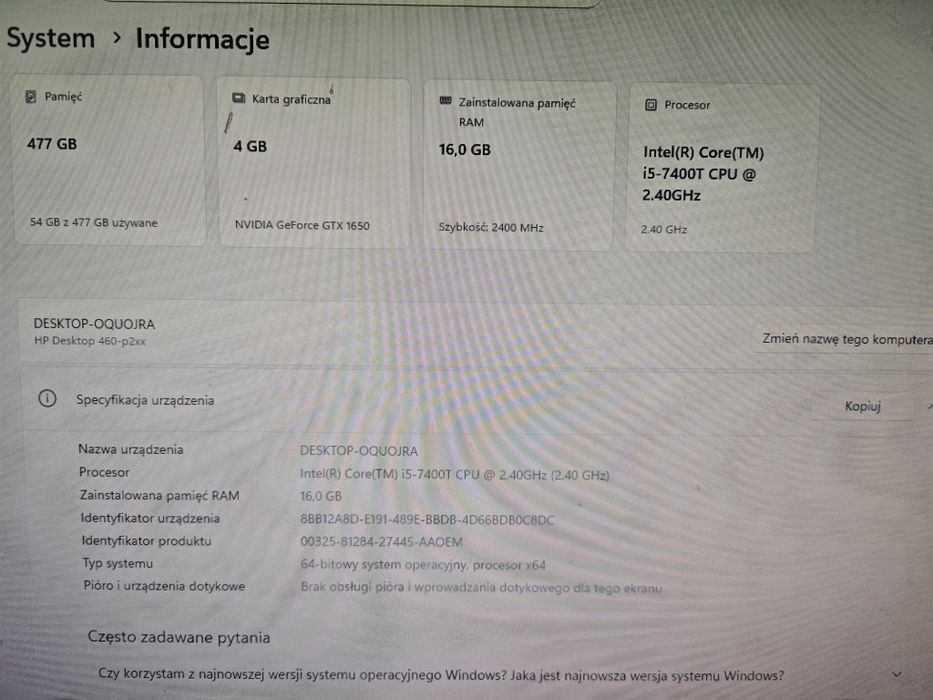 Komputer do nauki jak i gier Intel i5, 16gb ram, 512gb SSD
