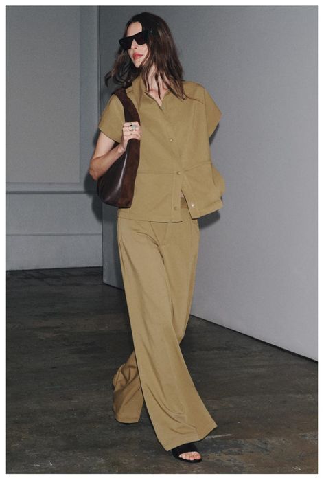 ZARA Woman komplet set zestaw garnitur kamizelka  spodnie wiskoza old money beżowy oliwkowy Nowy S 36