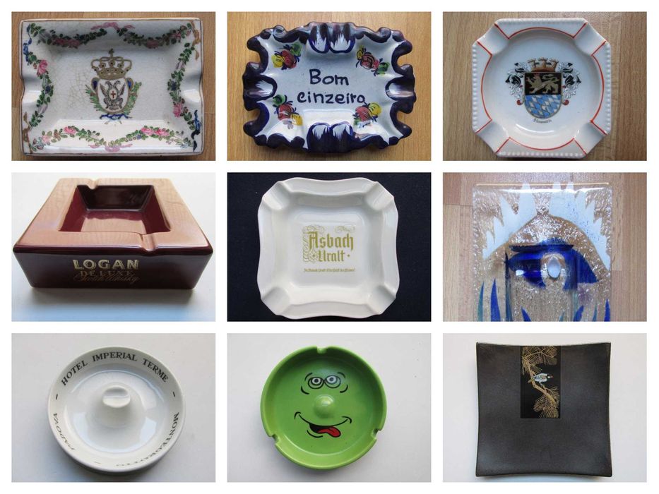 Conjunto / coleção de 80 cinzeiros diversos materiais, origens e temas